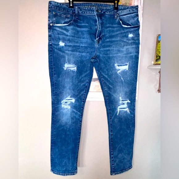 American Eagle Distressed Flex Slim Jeans 42 X 32 Whisking & Fade - Picture 1 of 7